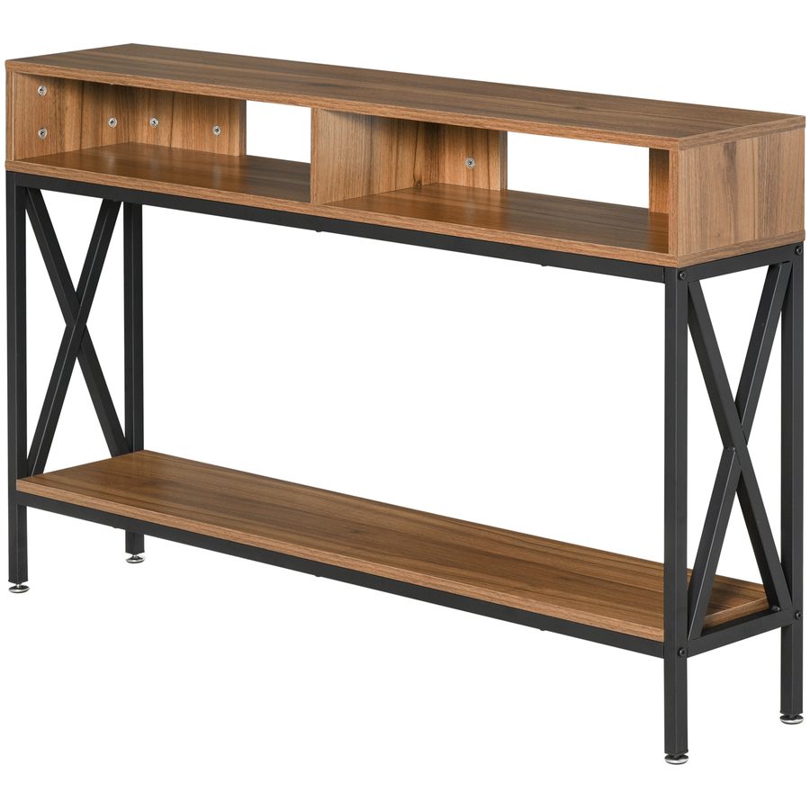 HOMCOM Konsolentisch Eingang Industriedesign mit mehreren Ablagen 120 x 23,5 x 75 cm Nussbaum   Aosom von HOMCOM