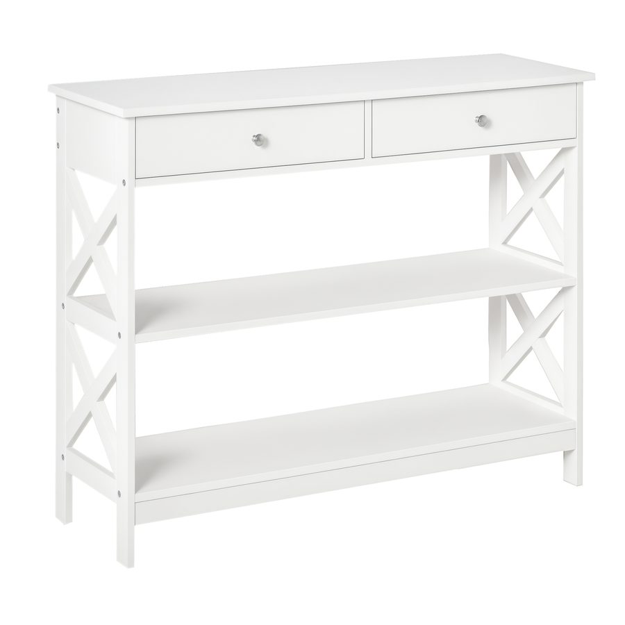 HOMCOM Konsolentisch für Wohnzimmer & Eingangsbereich mit Schublade und 2-stufigen Ablagefächern X-Rahmen Anti-Kipp-Design MDF Weiß 100 x 30,5 x 80 cm   Aosom von HOMCOM