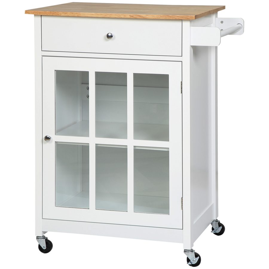 HOMCOM Küchenwagen Küchenrollwagen Servierwagen mit Räder Schublade Weinablage MDF Gummiholz Weiß+Eiche 67 x 48 x 86,5 cm   Aosom von HOMCOM