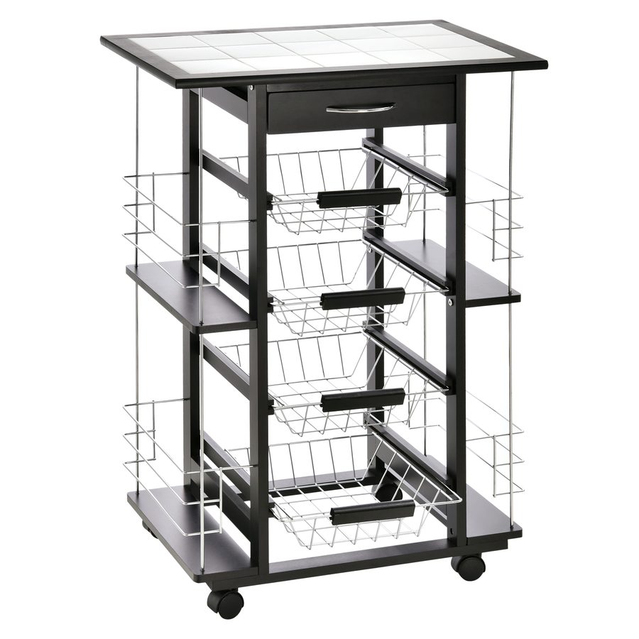 HOMCOM Servierwagen auf Rollen, Küchenwagen, Rollwagen, Arbeitsplatte aus Kiefer, Schwarz, 57 x 37 x 83 cm   Aosom von HOMCOM