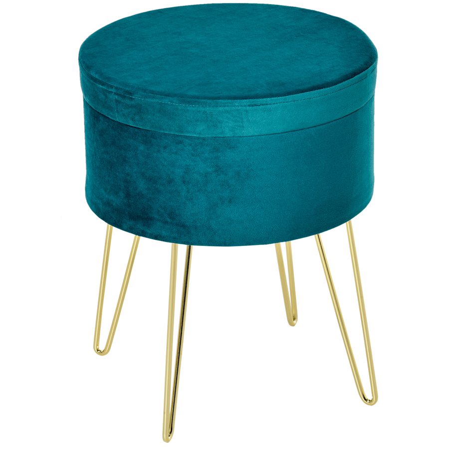 HOMCOM Pouf-Container 2-in-1 mit Hocker- und Tischfunktion, in Holz und Grünem Stoff, Metall mit Goldfinish, 36x36x45cm   Aosom von HOMCOM