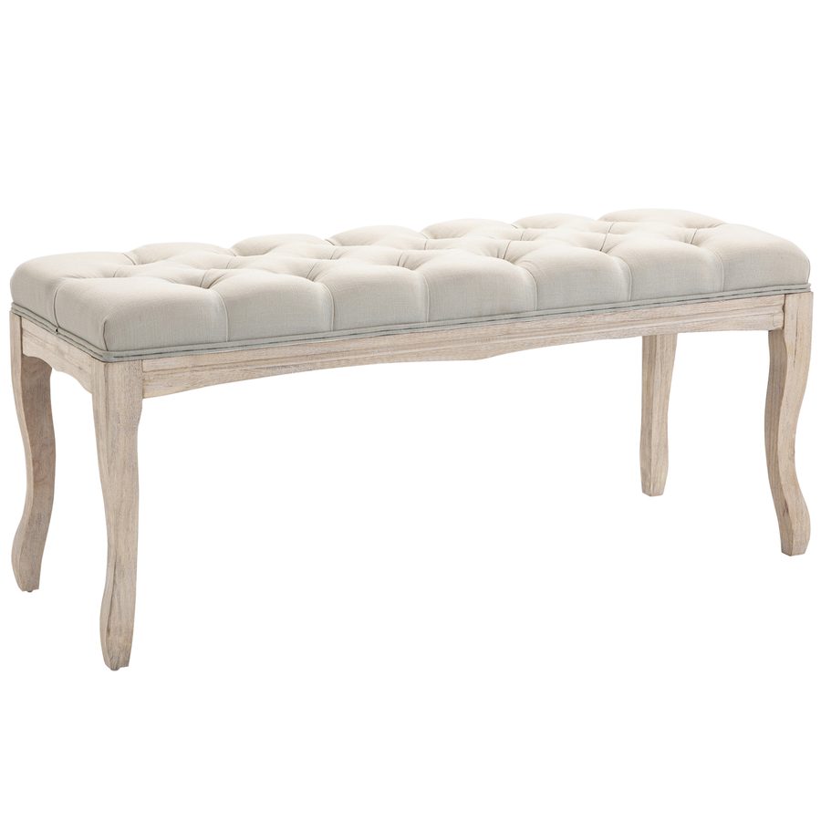 HOMCOM Polsterbank Vintage Bettbank für Schlafzimmer & Wohnzimmer, Truhenbank aus Gummiholz mit Leinenbezug in Beige, 110x40x48cm   Aosom.de von HOMCOM