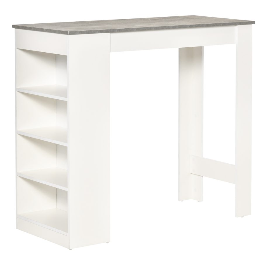 HOMCOM Bartisch Küchentisch mit 4-stöckigem Ablageregal mit Tischplatte für Restaurant Küche Wohnzimmer Spanplatte Weiß+Grau 115 x 50 x 102,7 cm   Aosom von HOMCOM