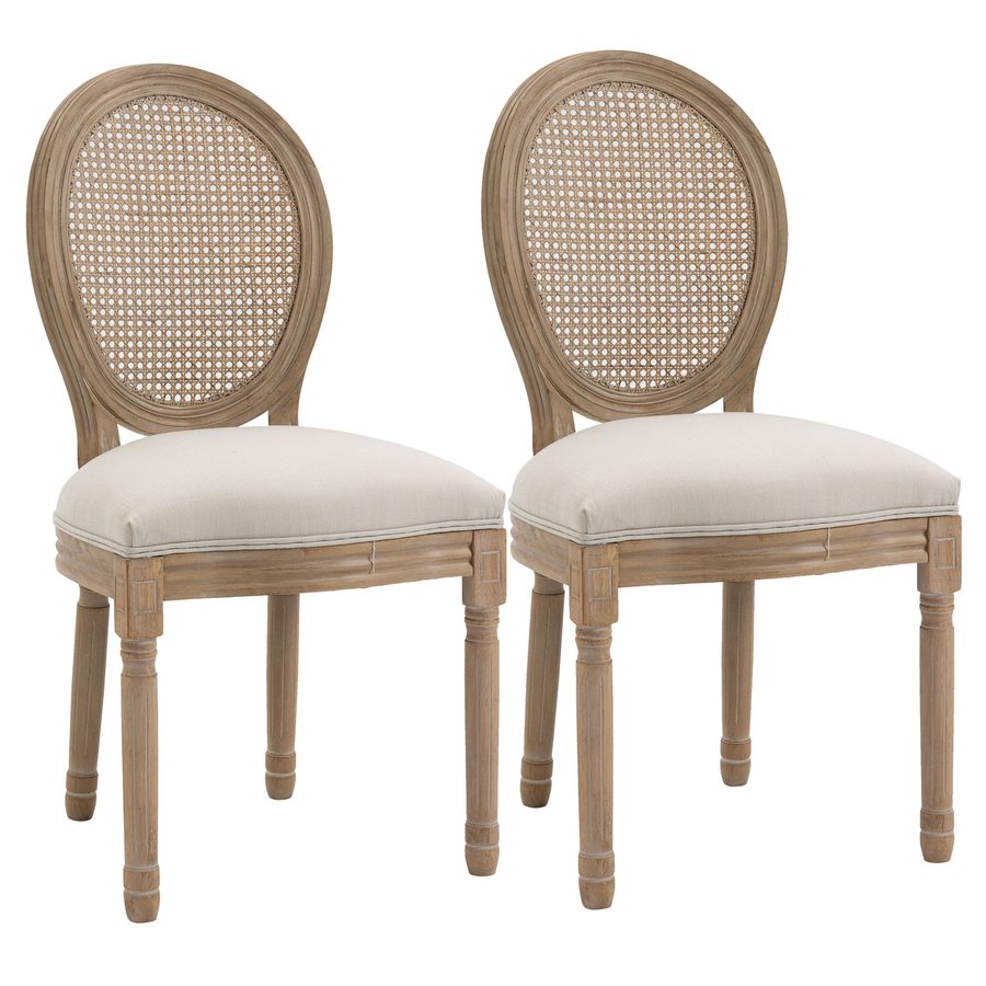 HOMCOM 2er-Set Küchenstühle Polsterstühle Wienergeflecht, Massivholz, 49 cm x 56 cm x 96 cm, Cremeweiß +Natur   Aosom von HOMCOM