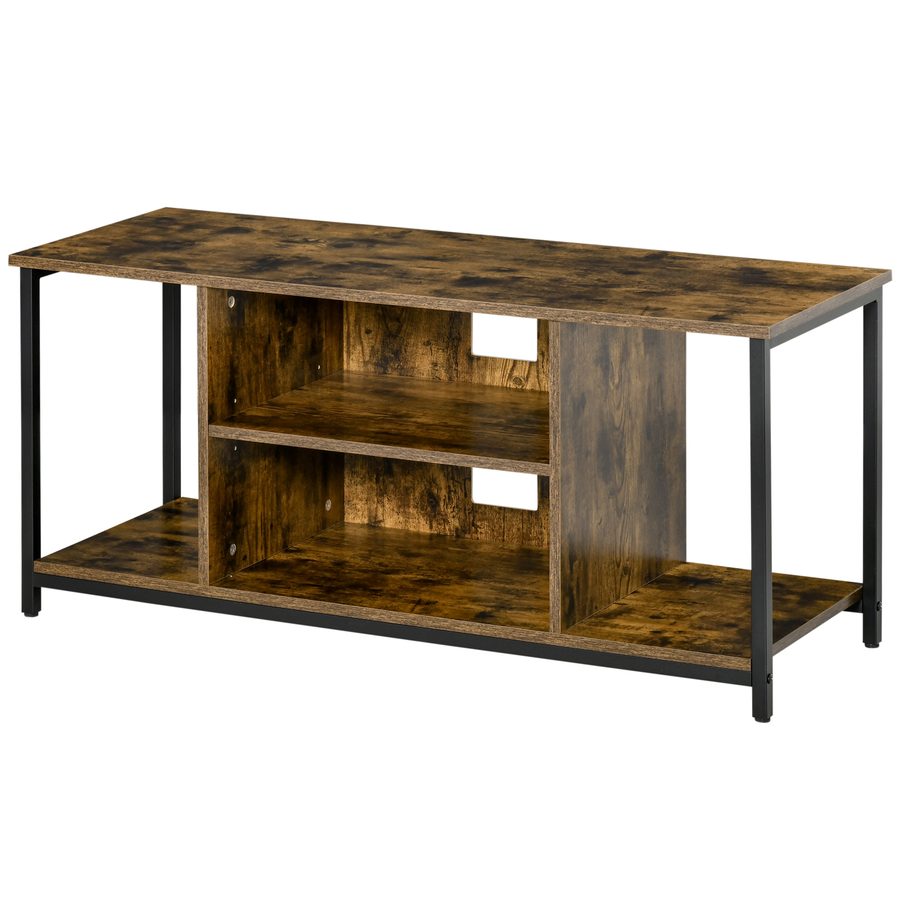 HOMCOM Modernes TV-Möbel, Bis zu 55 Zoll mit Offenen Regalen, Modernes Wohnzimmermöbel, Niedrig, Elegant, Industriestil, Holz und Stahl, 110L x 40B x 50H cm, Rustikales Braun   Aosom von HOMCOM