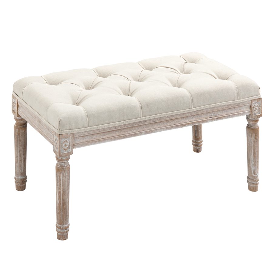 HOMCOM Sitzhocker, Polsterbank mit Leinenoptik, Fußhocker mit gepolstertem Sitz, Holzbein, Ottomane Fußstütze aus Holz, für Wohnzimmer, Schlafzimmer, Cremeweiß   Aosom von HOMCOM