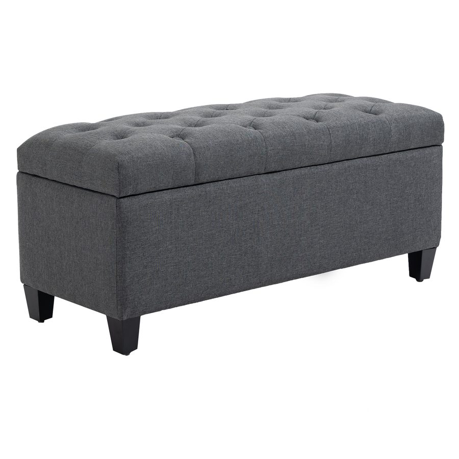 HOMCOM Sitzbank Polsterbank mit Stauraum 100 x 40 x 44 cm, Truhenbank aus leinenartigem Polyester und Gummiholz in Dunkelgrau   Aosom.de von HOMCOM