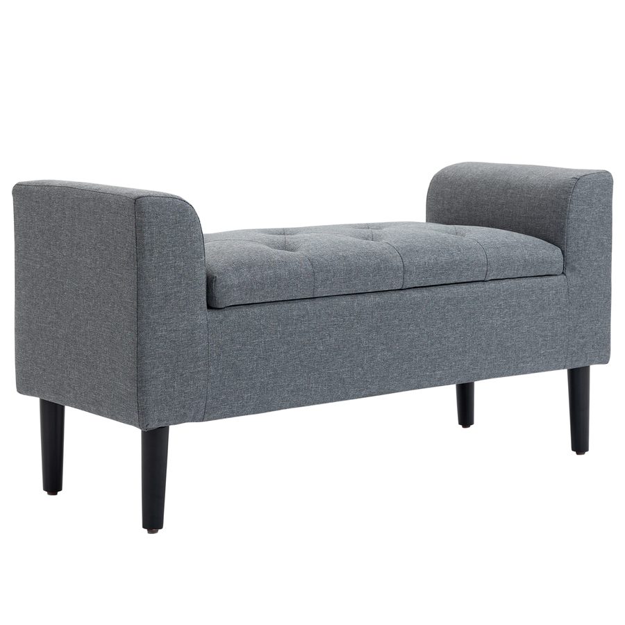 HOMCOM Sitzbank mit Stauraum, Polsterbank mit Leinenoptik, Holzbeine, Bettbank belastbar bis 130 kg, für Wohnzimmer Schlafzimmer Flur, 116 x 44 x 58 cm Hellgrau   Aosom von HOMCOM