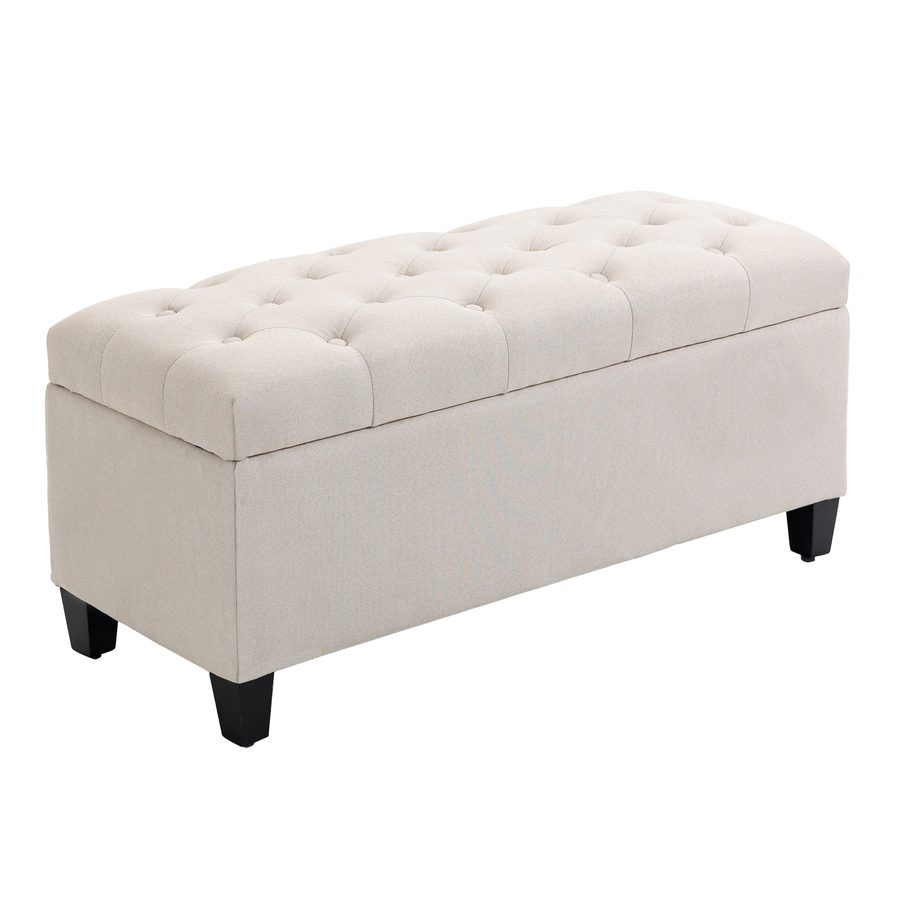 HOMCOM Sitzbank  Polsterbank mit Stauraum, Truhenbank, leinenartiges Polyester, Gummiholz, Cremeweiß, 100 x 40 x 44 cm  Aosom von HOMCOM
