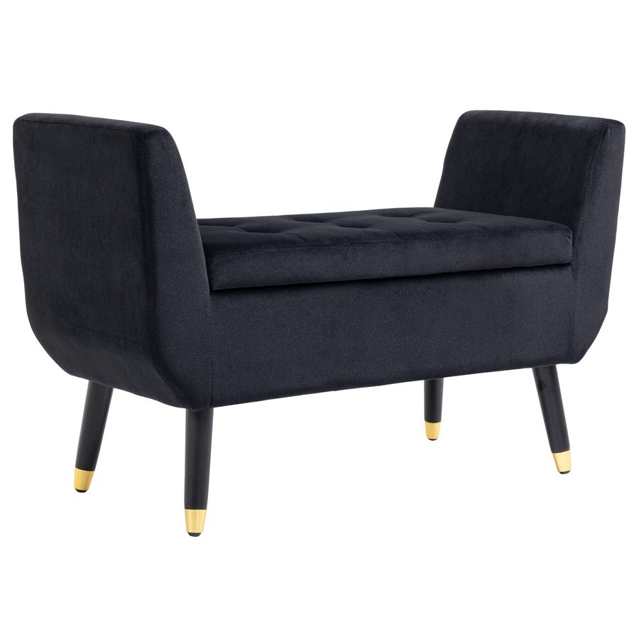 HOMCOM Luxus Sitzbank Polsterbank mit Stauraum & Armlehnen, Samt Polyester, Gummiholz, Schwarz, 107x42x65cm für Wohnzimmer & Flur   Aosom.de von HOMCOM