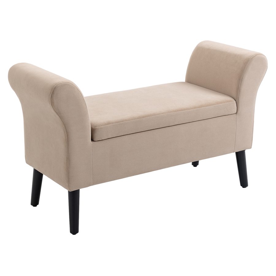 HOMCOM Sitzbank für Wohnzimmer  Moderne Polsterbank mit Stauraum, Samtartiges Polyester, Gummiholz, Armlehnen, 115,5x43,5x66cm  Aosom von HOMCOM