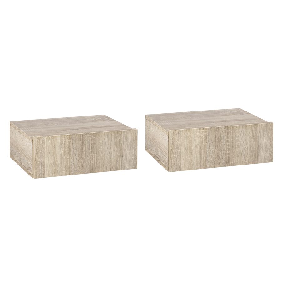 HOMCOM Set von 2 Wand-Nachttischen - Set von 2 Nachttischen - Schublade, Tablett - Spanplatten Eichenoptik   Aosom von HOMCOM