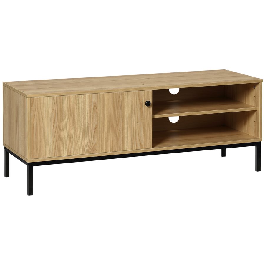 HOMCOM TV-Möbel TV-Bank Max. 50 Zoll 3 Fächer 2 Kabeldurchlässe mit Schiebetür - Maße 120L x 39,5B x 46H cm   Aosom von HOMCOM