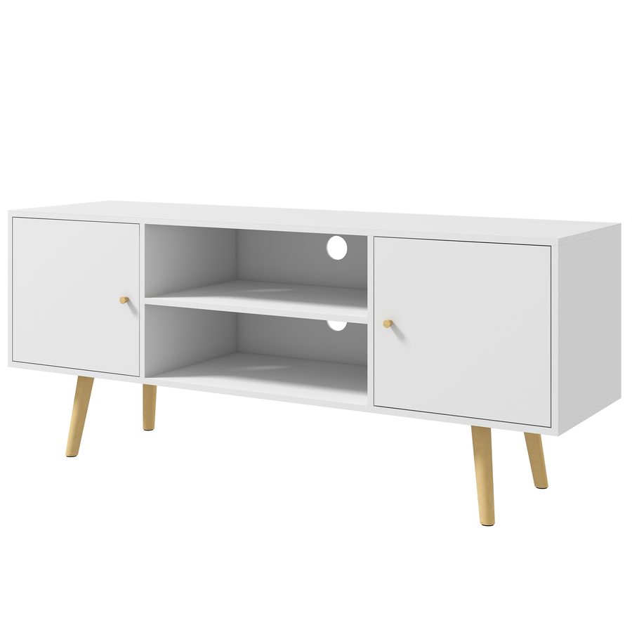 HOMCOM TV-Möbel TV-Bank im skandinavischen Stil 2 Türen 2 Fächer Beine aus Kiefernholz Spanplatten Weiß - 120 x 34 x 50 cm   Aosom von HOMCOM