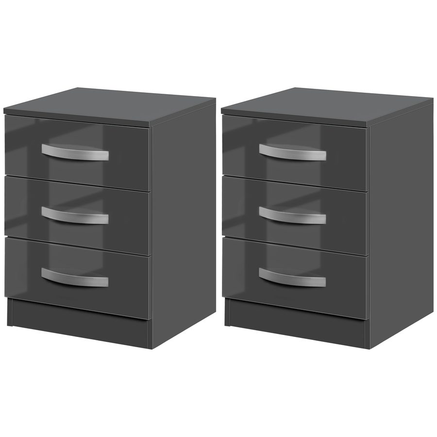 HOMCOM Nachttisch Modern, Set 2 Stück mit 3 Schubladen für Schlafzimmer und Wohnzimmer aus Spanplatte, 40x36x56cm, Grau   Aosom von HOMCOM