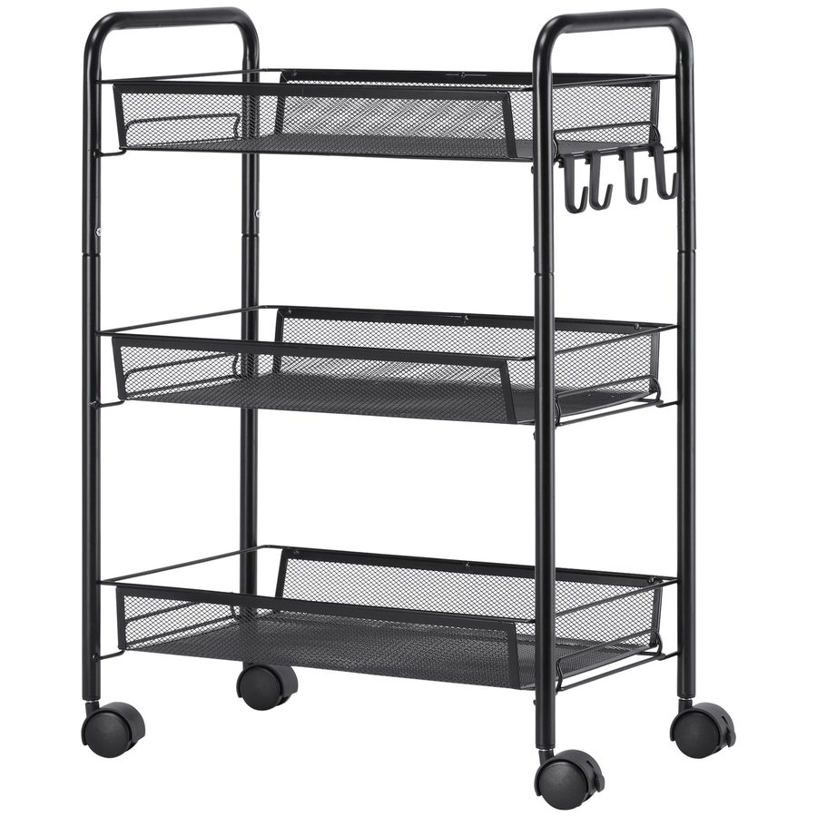 HOMCOM 3-stufiger Rollwagen für Küche und Bad mit Körben, Rollwagen 45 x 26,5 x 63 cm Schwarz   Aosom von HOMCOM