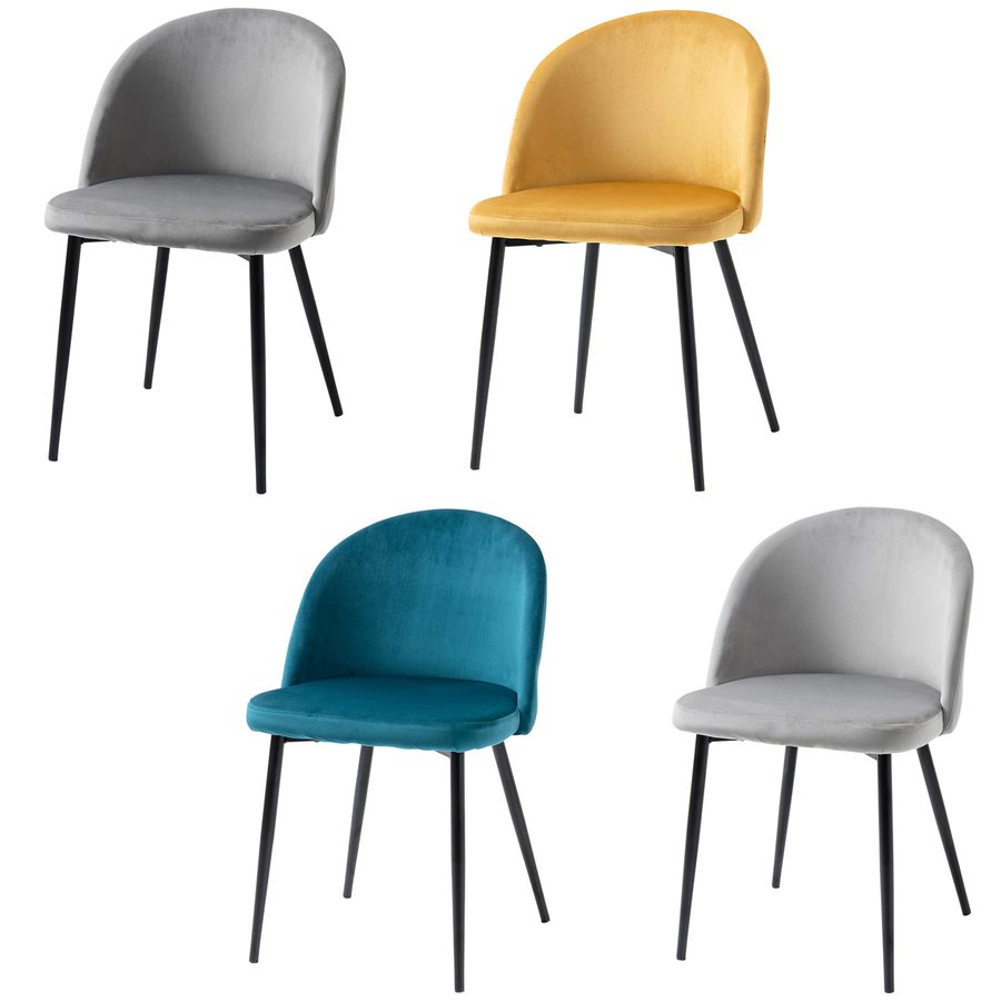 HOMCOM Set mit 4 Esszimmerstühlen skandinavischer Stil, Küchenstühle aus Samt mit schwarz mattierten Metallbeinen, für Wohnzimmer, Esszimmer, Multicolor   Aosom von HOMCOM