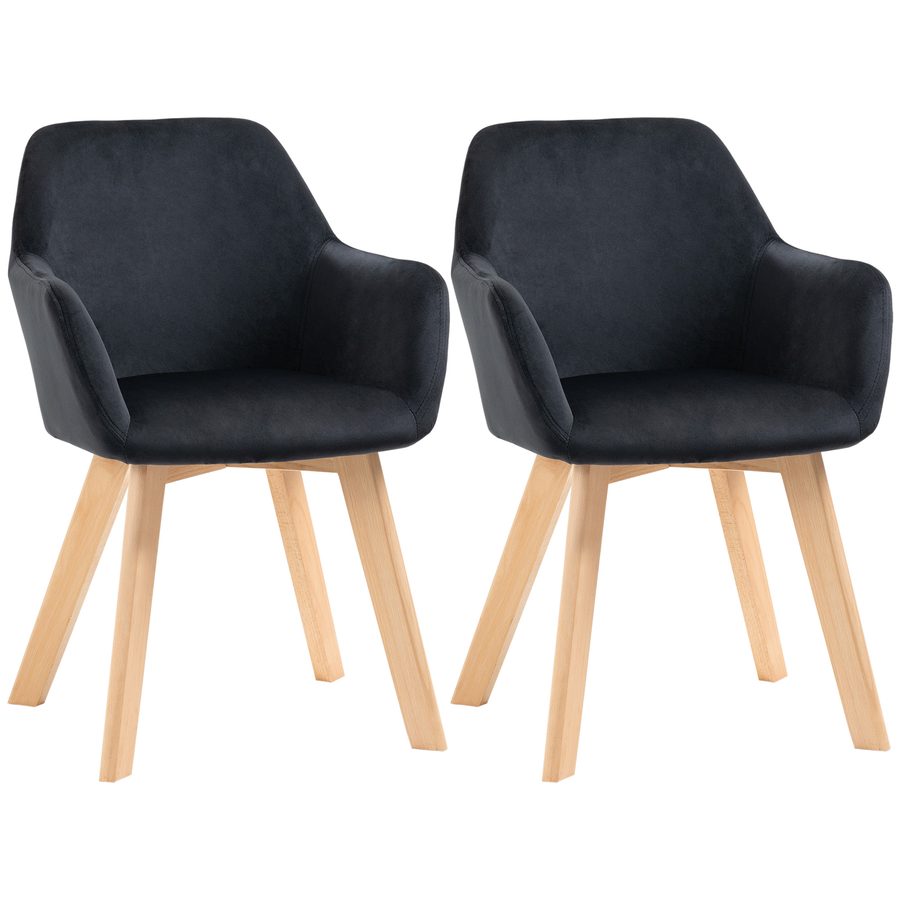 HOMCOM Küchenstühle 2er Set ergonomisch mit verlängerten Armlehnen und Rückenlehne, belastbar bis 120 kg, Polyester und Holz, Schwarz 54x57x80 cm   Aosom.de von HOMCOM