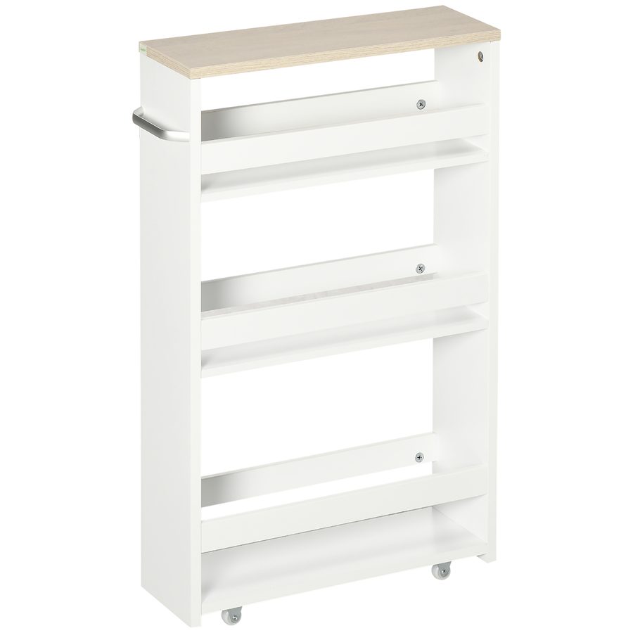 Kleankin 3-Ebenen Ablagewagen Aufbewahrungswagen Regal auf Rollen für schmale Küche Badezimmer Waschküche Büro mit Griff - 48 x 15 x 80 cm Weiß   Aosom von Kleankin