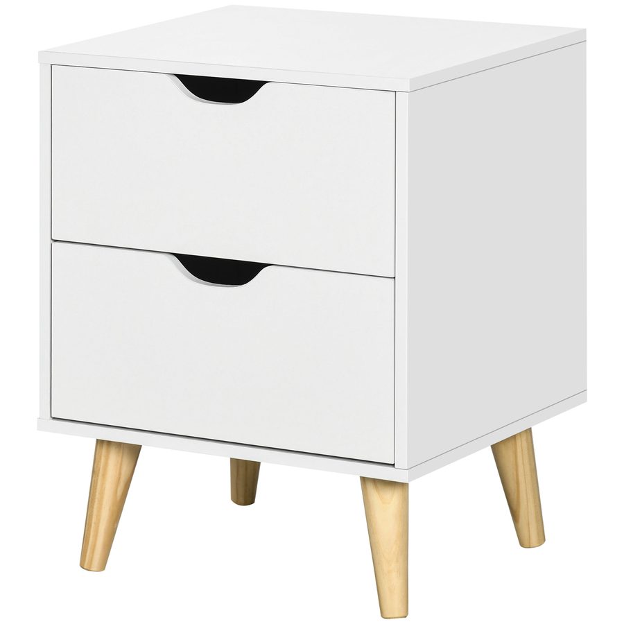 HOMCOM Nachttisch Nachttisch im skandinavischen Stil mit 2 Schubladen in Weiß und Holzoptik - 40 x 35 x 50,5 cm   Aosom von HOMCOM