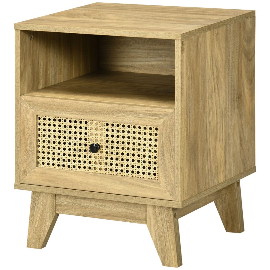 HOMCOM Nachttisch Nachtschränkchen Aufbewahrungsschrank mit Schublade Rattanfront und Fach Vintage Design 45 x 39 x 56,5 cm   Aosom von HOMCOM