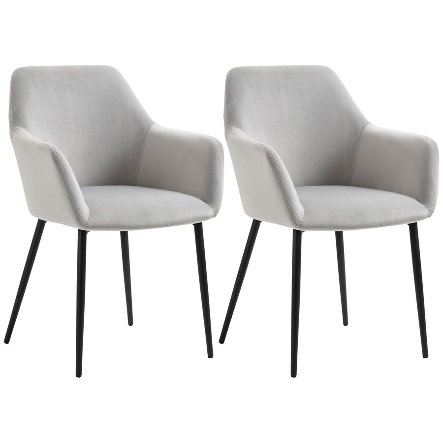 HOMCOM Esszimmerstühle 2er Set Küchenstuhl mit Rückenlehne, Polsterstuhl in Samtoptik, Stahlbeine, hellgrau, 54 x 57 x 80 cm für Wohnzimmer   Aosom.de von HOMCOM