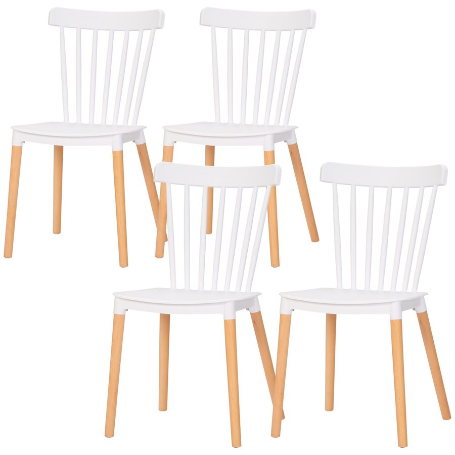 HOMCOM Set aus 4 Esszimmerstühlen, Küchenstühle,. skandinavischer Stil, hoher Rücken, Sitzfläche aus Polypropylen, Buchenholzbeine, für Wohnzimmer, Schlafzimmer, Küche, Büro, Weiß   Aosom von HOMCOM
