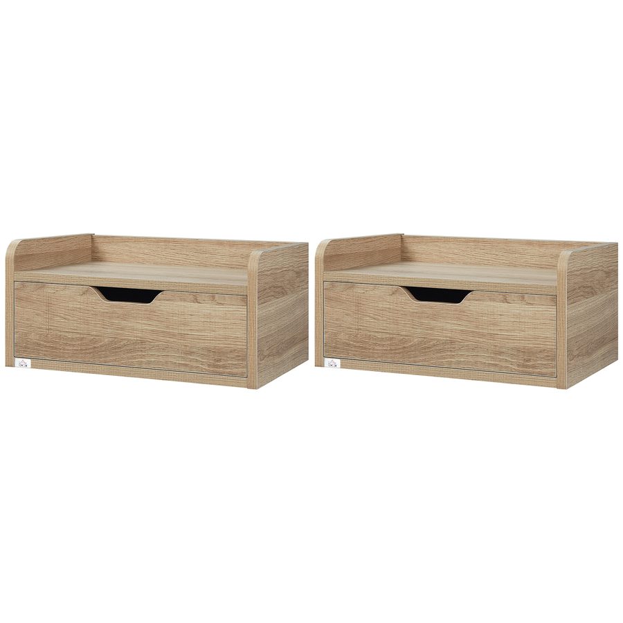 HOMCOM Set mit 2 wandmontierten Nachttischen Nachtschränke - mit Schublade, Tischplatte - aus Spanplatten, Maße 40B x 30T x 19,5H cm Natur   Aosom von HOMCOM