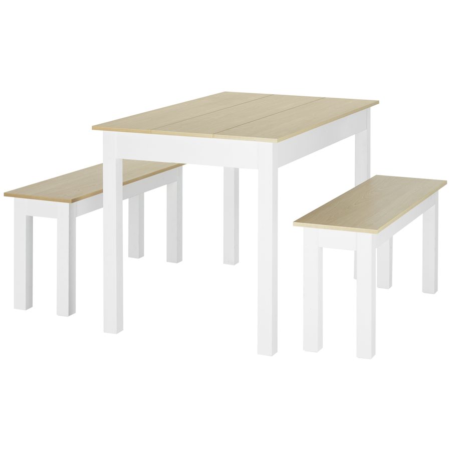 HOMCOM 3-teiliges Esszimmertisch-Set mit 2 unterstellbaren Bänken für 4-6 Personen im zeitgenössischen Stil - Küche Esszimmer Wohnzimmer - Spanplatten   Aosom von HOMCOM