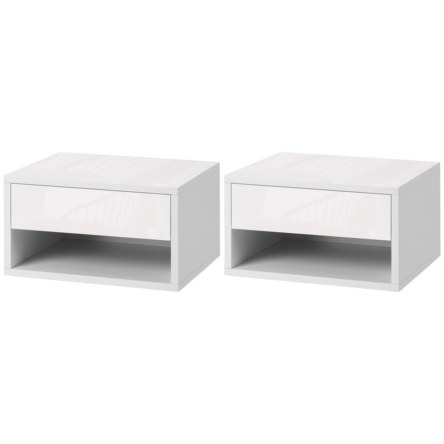 HOMCOM Set aus 2 Wand-Nachttischen Nachttisch - ausziehbare Schublade, Fach, Regal - Holz in Weiß, Maße 37B x 32T x 21H cm   Aosom von HOMCOM