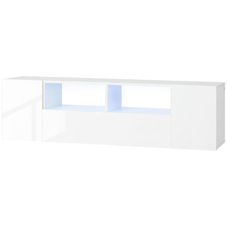 HOMCOM TV-Möbel, TV-Bank, TV-Möbel, bis zu 60 Zoll, mit LED-Lichtern, 2 Regalen und Schränken, glänzender Türplatte, 137 x 35 x 42 cm, weiß   Aosom von HOMCOM