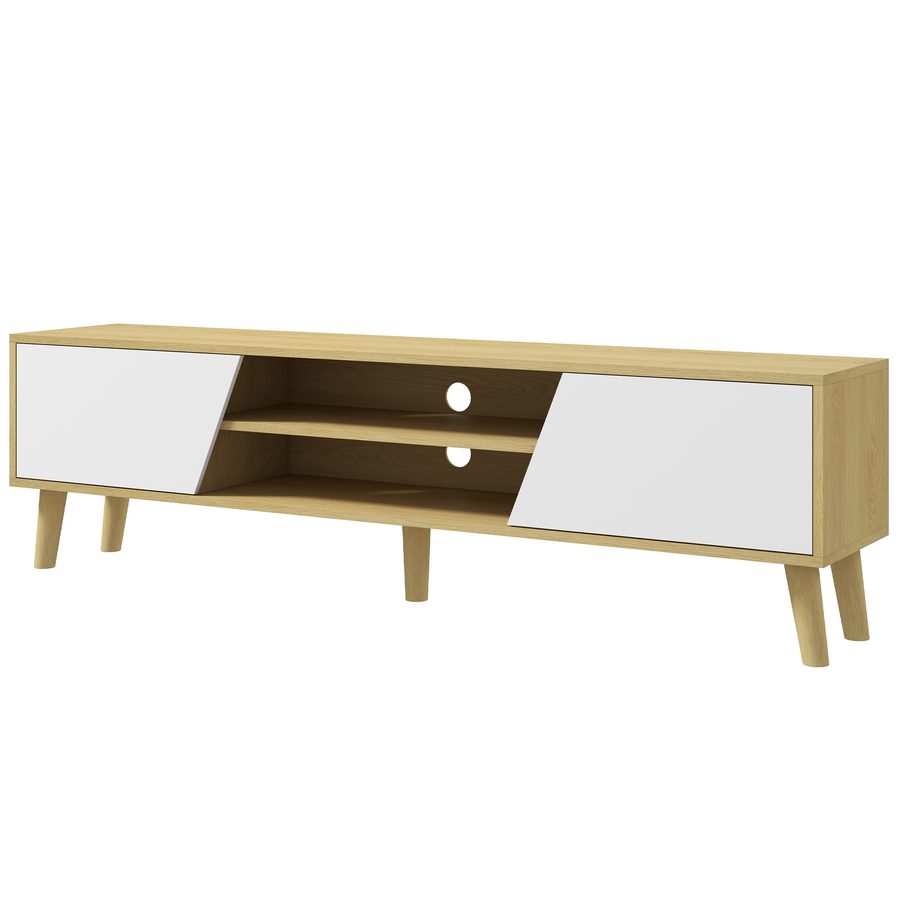 HOMCOM TV-Ständer TV-Bank für Fernseher bis zu 65 Zoll in skandinavischem Design mit 2 Türen 2 Fächern mit Kabeldurchführung - Holzoptik und Weiß 150 x 30 x 42 cm   Aosom von HOMCOM
