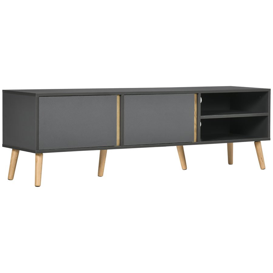 HOMCOM TV-Möbel TV-Bank für Fernseher bis zu 55 Zoll im skandinavischen Design mit 2 Türen 2 Nischen und Kabeldurchführungen 150 x 35 x 45 cm Dunkelgrau   Aosom von HOMCOM
