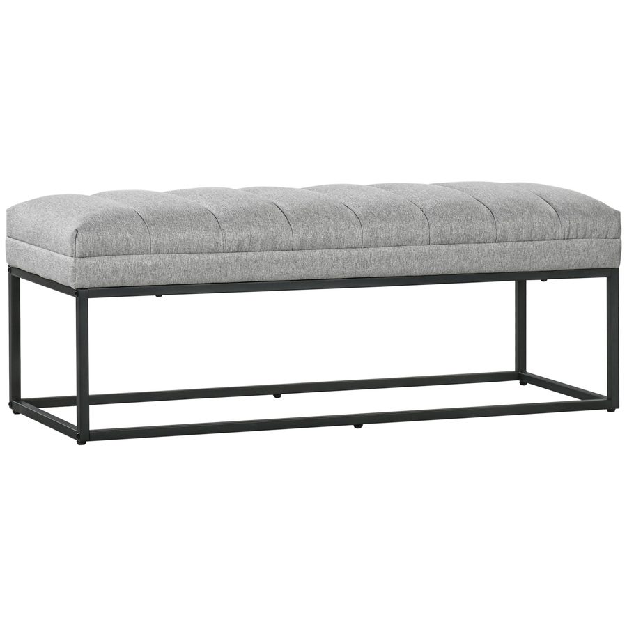 HOMCOM Sitzbank Leinenoptik Polsterbank für Schlafzimmer Bettbank Schminkbank bis 200 kg Stahl hellgrau 120x44x45,5 cm   Aosom.de von HOMCOM