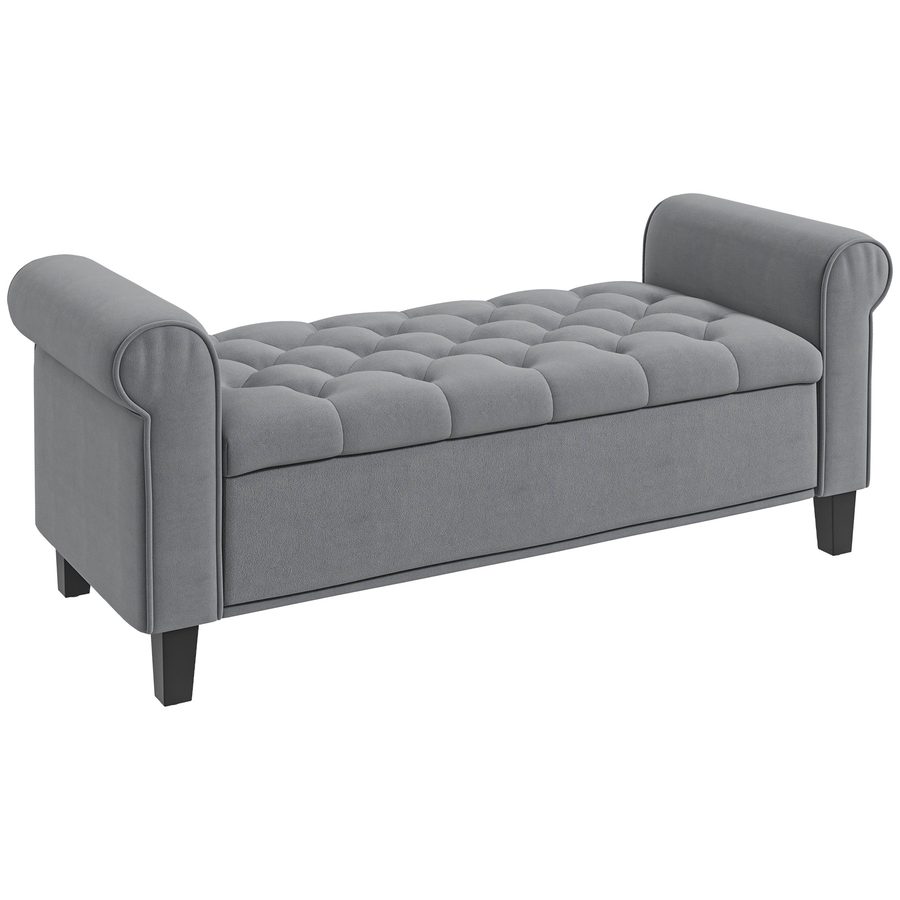 HOMCOM Sitzbank Polsterbank Bettbank mit Stauraum, Samtoptik, für Schlafzimmer, Flur & Wohnzimmer, bis 120 kg, Grau 126x48,5x47 cm   Aosom von HOMCOM