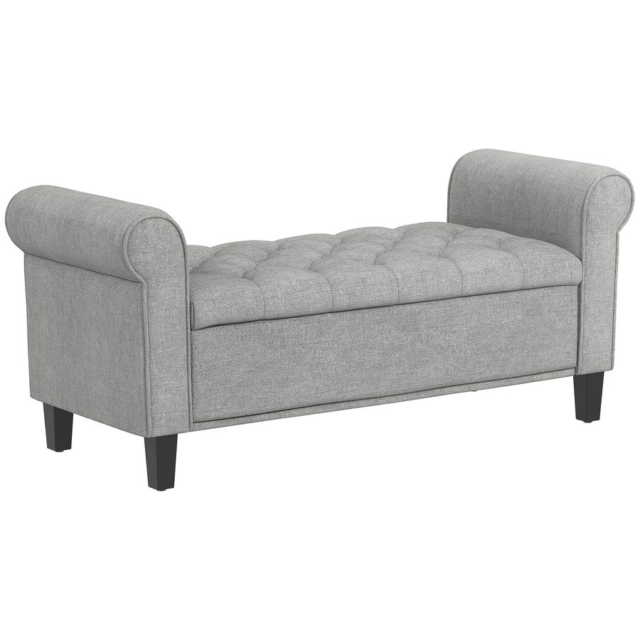 HOMCOM Bank fürs Schlafzimmer mit Stauraum und gerollten Armlehnen, Gepolsterte Fußbank im Samtoptik-Stoff für Flur und Wohnzimmer, 126x48.5x57 cm, Hellgrau   Aosom von HOMCOM