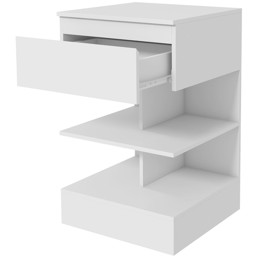 HOMCOM Nachttisch Modern aus Spanplatte und MDF mit einer Schublade und 2 Regalen, 39x39x65 cm, Weiß   Aosom von HOMCOM