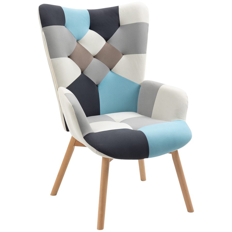 HOMCOM Ohrensessel mit gestepptem Samtbezug und Holzbeinen, 66x76x98cm, Mehrfarbig   Aosom von HOMCOM