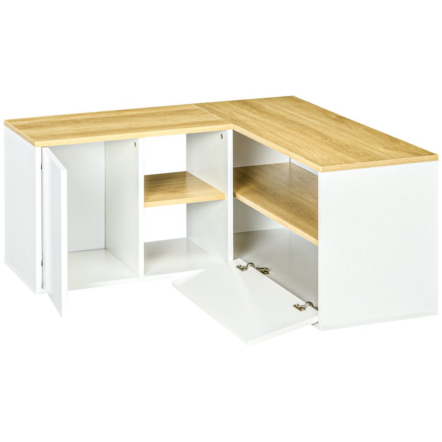 HOMCOM Eck-TV-Möbel Fernsehschrank bis zu 40 Zoll mit Stauraum in heller Holzoptik und Weiß   Aosom von HOMCOM