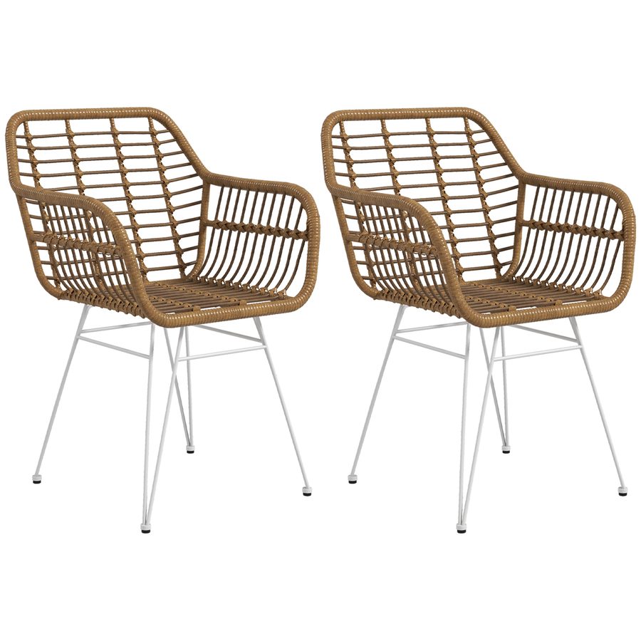 HOMCOM 2er Set Rattan Stuhl Esszimmer, Belastbarkeit 120 kg, ergonomisch, mit Rückenlehne, Stahlbeine, im Boho-Stil, 56 x 60 x 79 cm, Natur  Aosom von HOMCOM