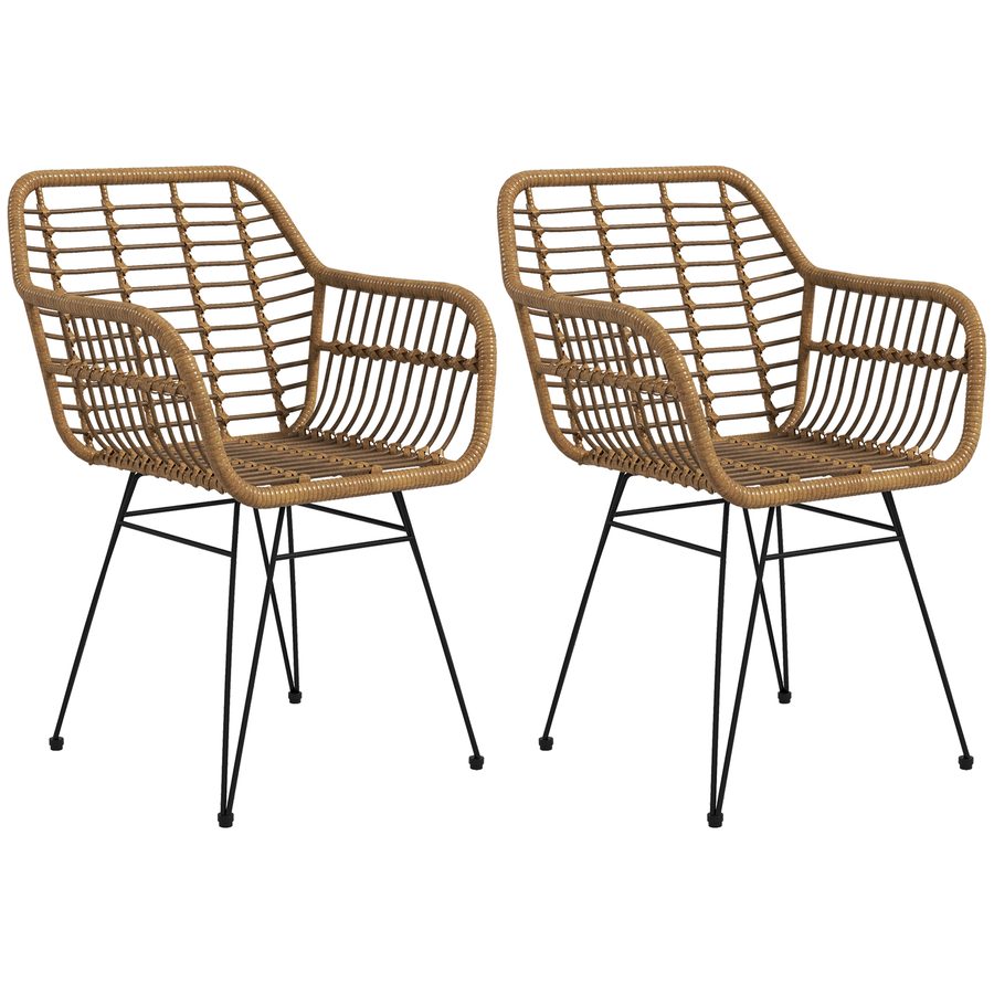 HOMCOM Rattanstühle Esszimmer, bis 120kg, Küchenstühle mit Rückenlehne in Rattanoptik, Wohnzimmerstuhl aus Stahl, Hellbraun   Aosom.de von HOMCOM