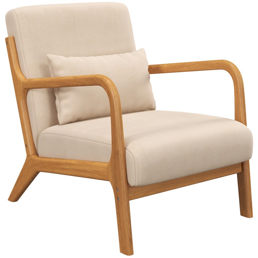 HOMCOM Loungesessel mit Massivholzrahmen Lounge - tiefe Sitzfläche - Armlehnen - beigefarbener Veloursstoff   Aosom von HOMCOM