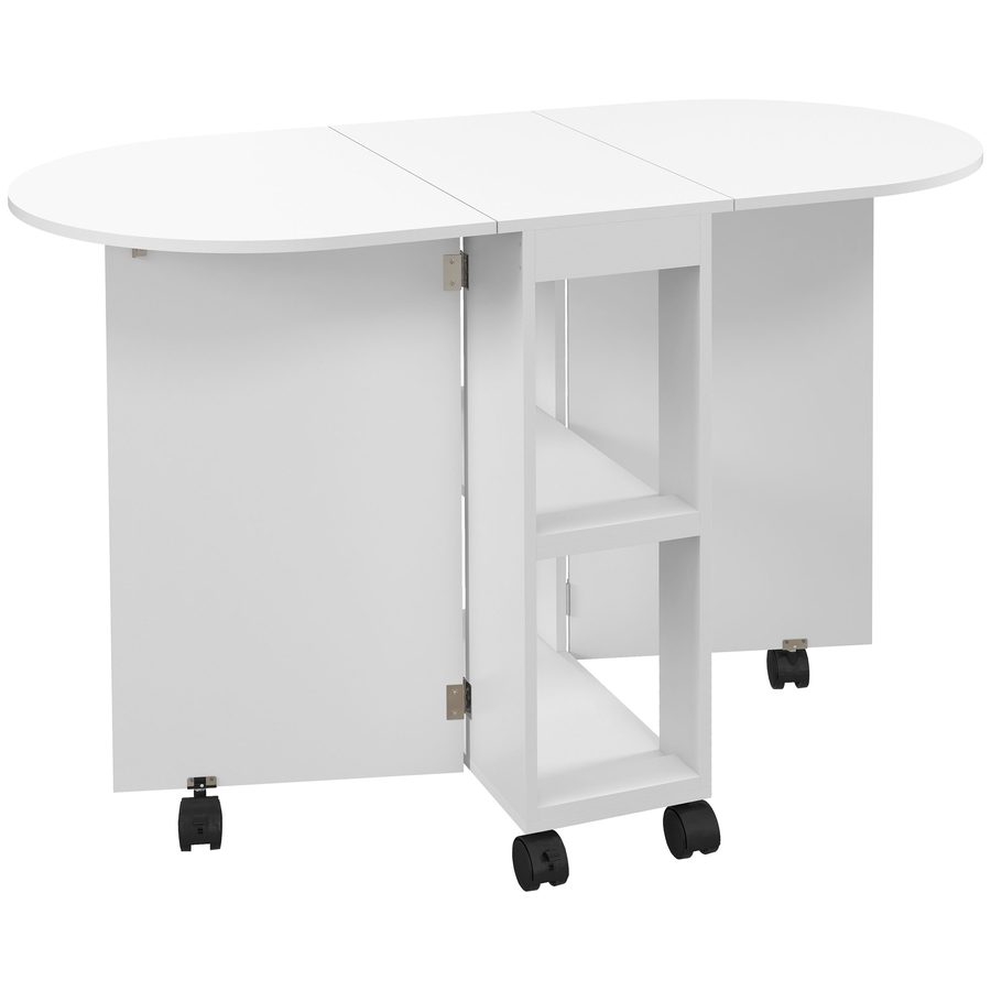 HOMCOM Klapptisch auf Rollen, Küchentisch für 4 Personen mit 2 Klappplatten und 2 Ablagen, für kleine Räume, 120 x 60 x 77 cm, weiß   Aosom von HOMCOM