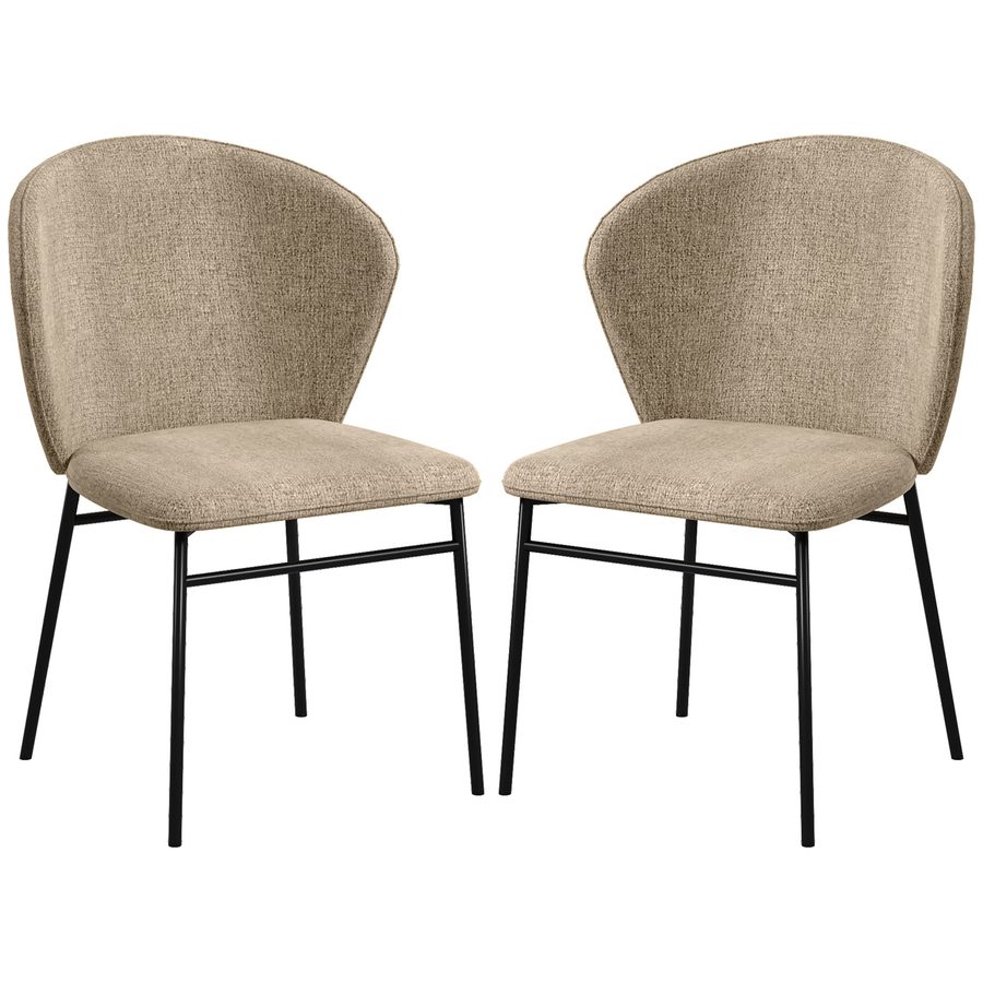HOMCOM 2er-Pack Esszimmerstühle, Küchenstuhl, gepolsterter Sitz aus Leinenoptik-Stoff, stabile Stahlbeine, modernes Design, helles Braun   Aosom von HOMCOM