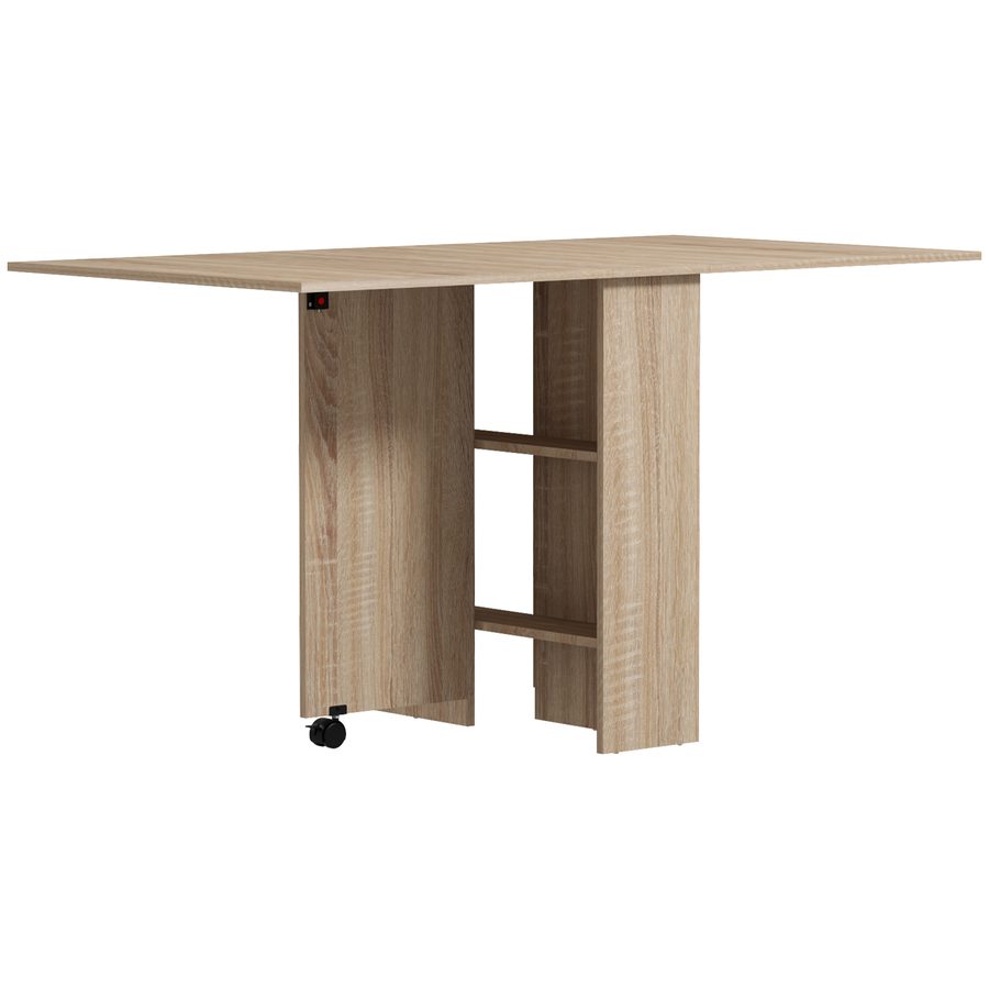 HOMCOM Klapptisch mit Rollen, 2 klappbare Tablettablagen und 2 integrierten Regalen - 140 x 80 x 74 cm Natur   Aosom von HOMCOM