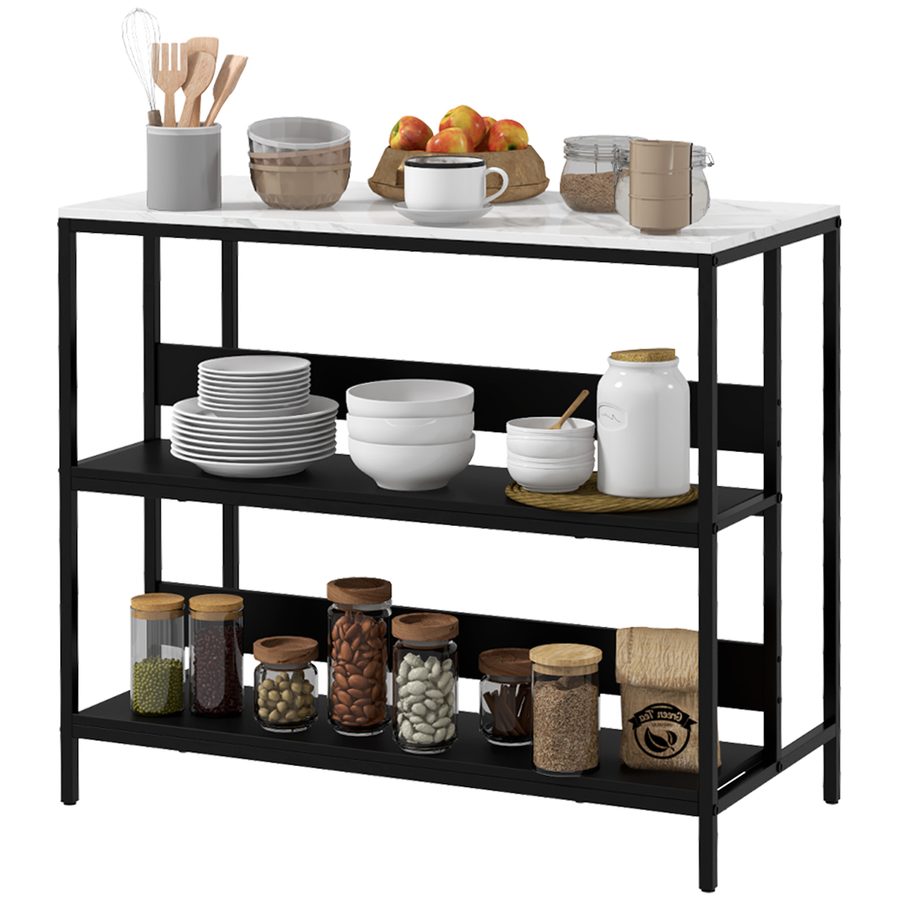 HOMCOM Kücheninsel-Regal, Küchenmöbel, marmorierte Oberfläche, Stahlstruktur, 2 Regale, Aufbewahrungsmöbel für Wohnzimmer, moderner Stil, 100 x 50 x 90 cm, schwarz   Aosom von HOMCOM
