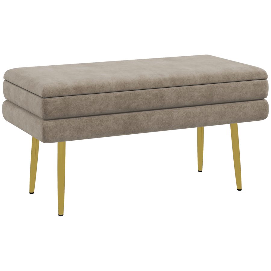 HOMCOM Sitzbank, Polsterbank mit Stauraum, Samtoptik, Bettbank mit Stahlbeine, Schuhbank, Aufbewahrungsbank für Wohnzimmer, Schlafzimmer, Beige, 79,5 x 37,5 x 43 cm   Aosom von HOMCOM