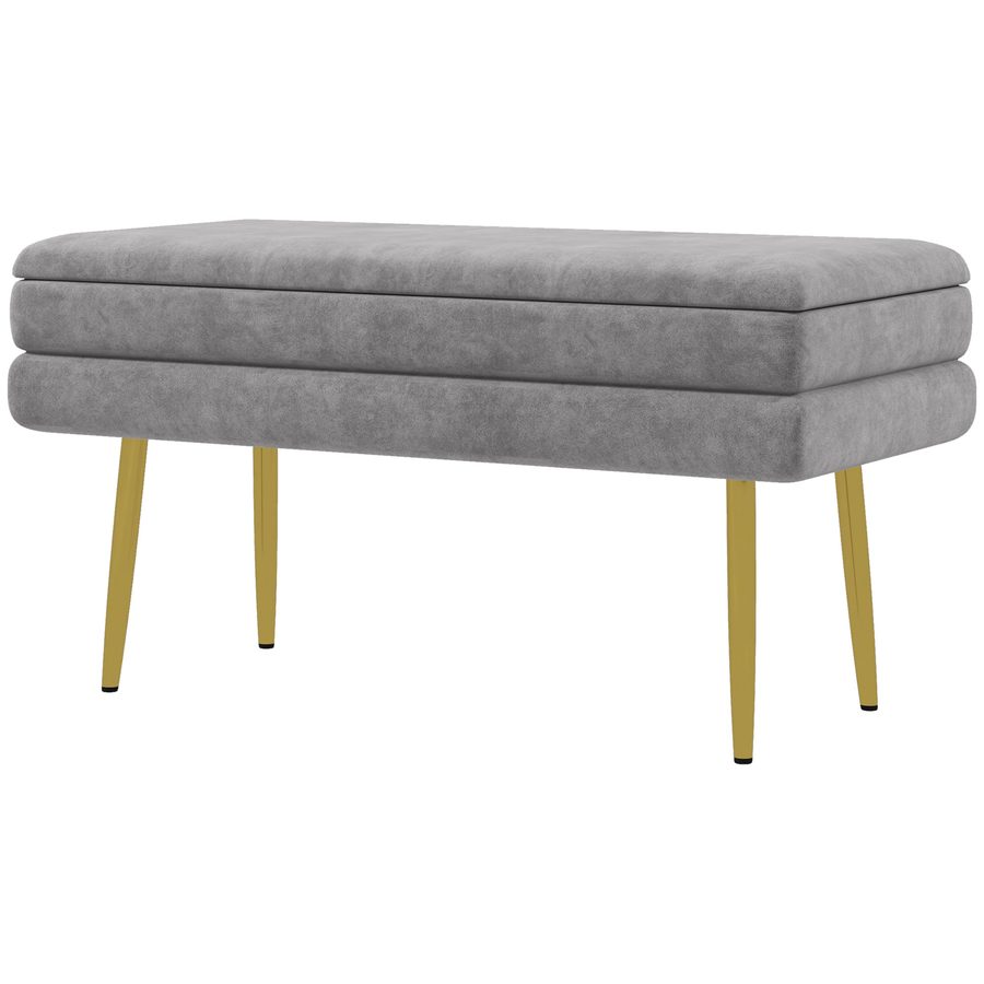 HOMCOM Bettbank mit verstecktem Stauraum, Gepolsterte Bank aus Stahl und Polyester, 79,5x37,5x43 cm, Grau   Aosom von HOMCOM