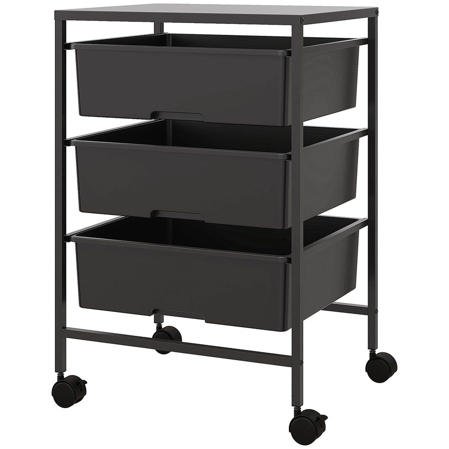 HOMCOM Rollwagen, Servierwagen mit 3 Etagen, Griffe, Aufbewahrungswagen für Küche, Wohnzimmer, 40,8 x 33,5 x 60,5 cm, Schwarz   Aosom von HOMCOM