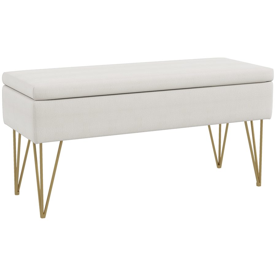 HOMCOM Sitzbank Polsterbank mit Stauraum, Leinenoptik, Bettbank mit Stahlbeine, für Schlafzimmer, Wohnzimmer, Flur, 100 x 40 x 49 cm, Creme   Aosom von HOMCOM
